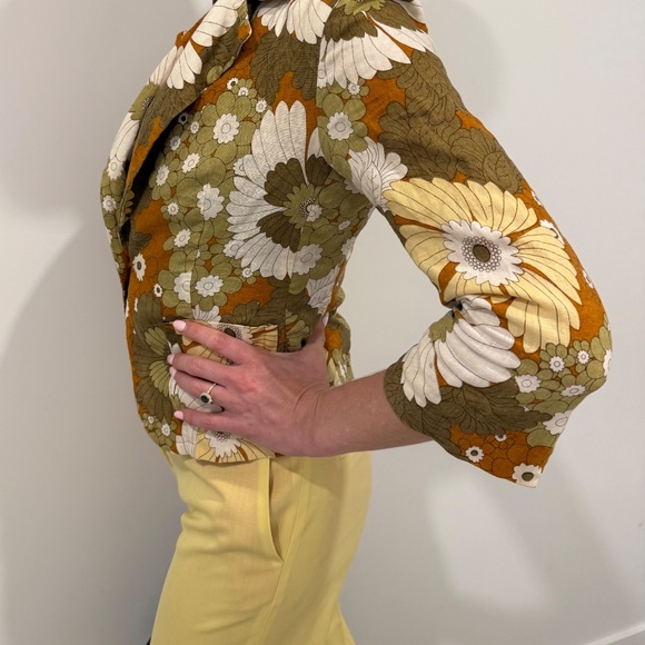 70s retro funky print linen vintage blazer - Picture 2 of 7